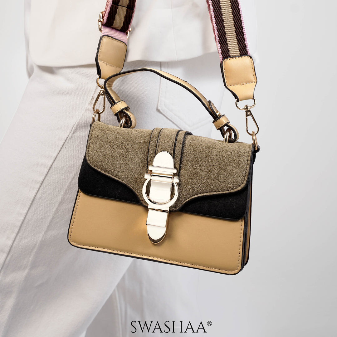 Aria Cream Wood Leather Sling Bag