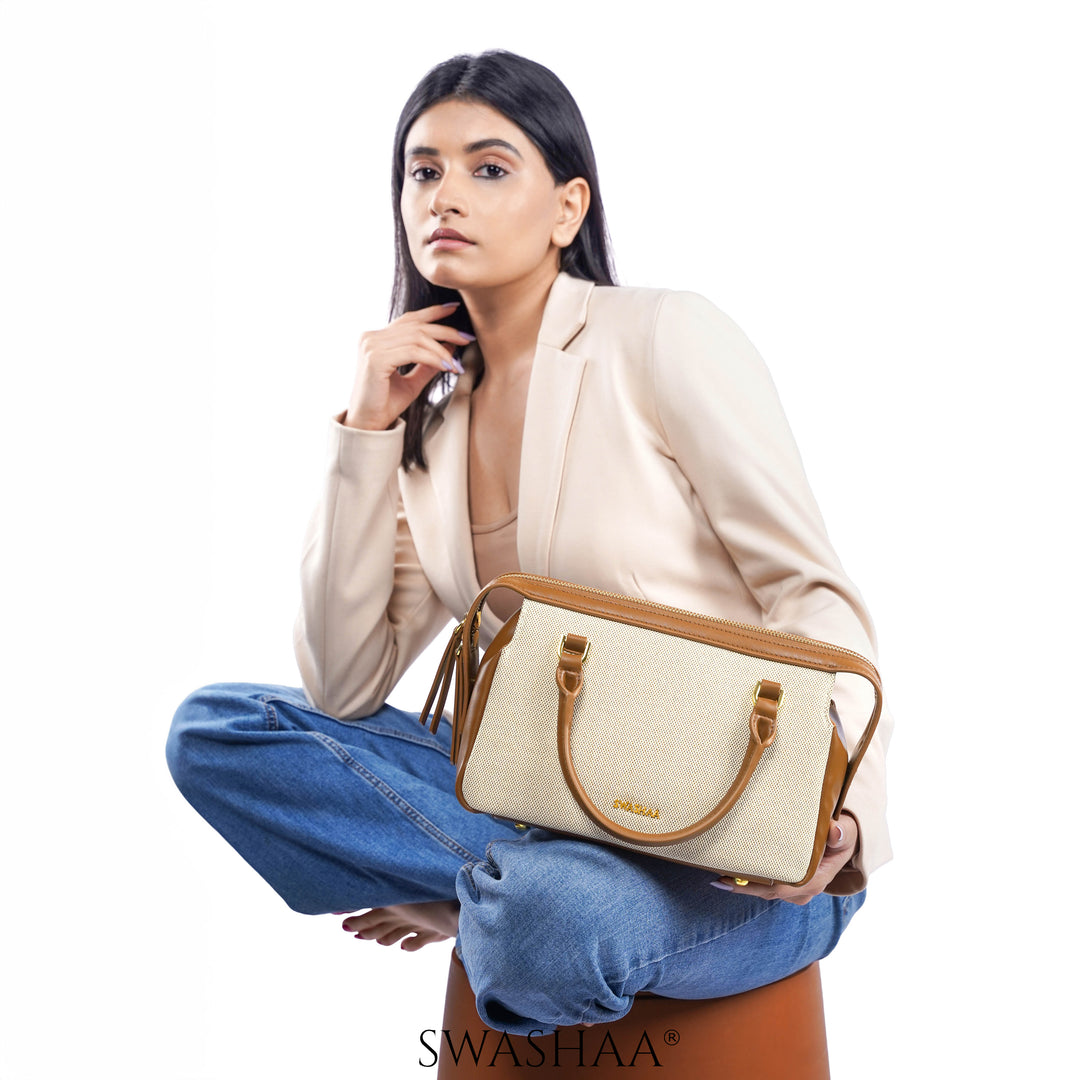 Angee White Beige Leather Hand Bag