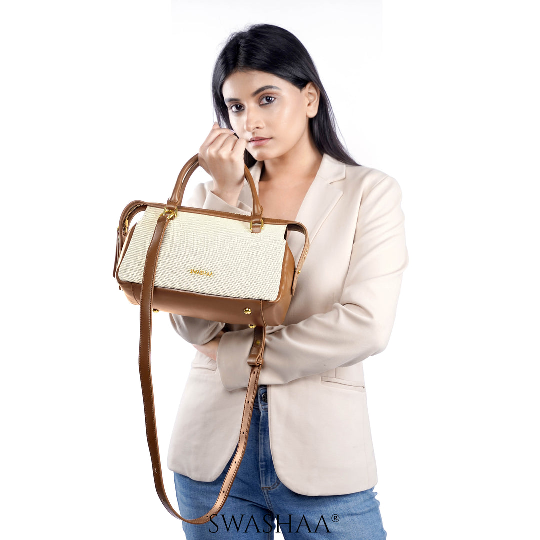 Angee White Beige Leather Hand Bag