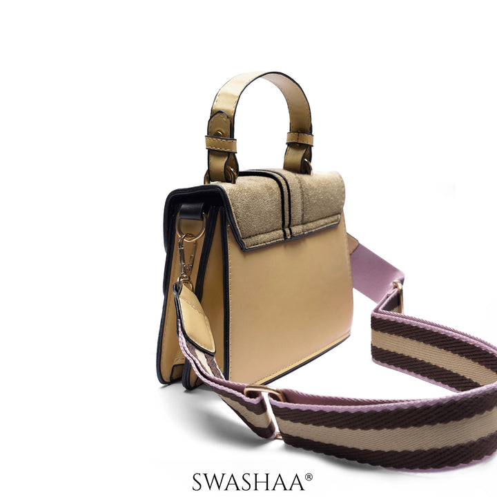 Aria Cream Wood Leather Sling Bag