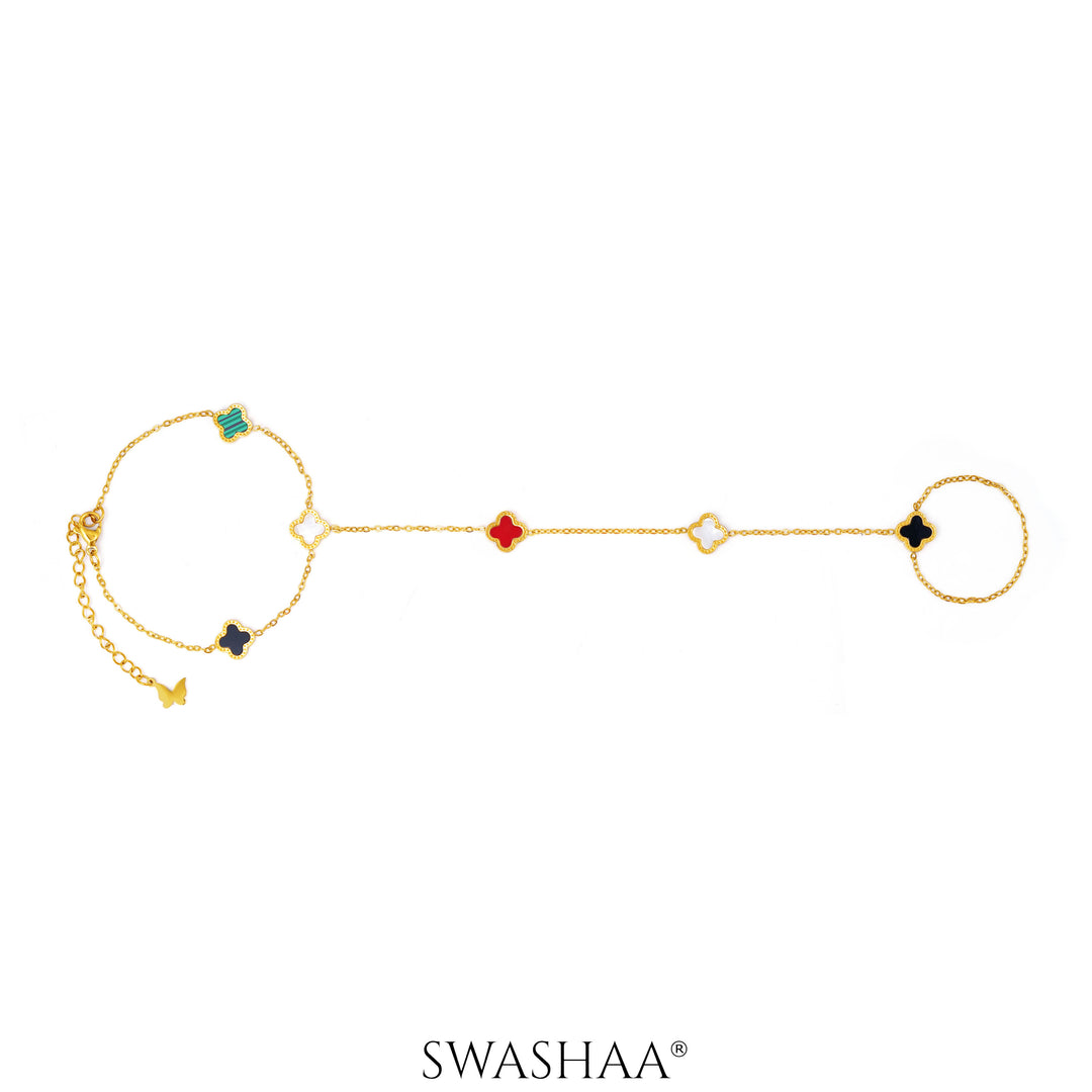 Ariya Dainty Clover 18K Gold Plated Ring Bracelet