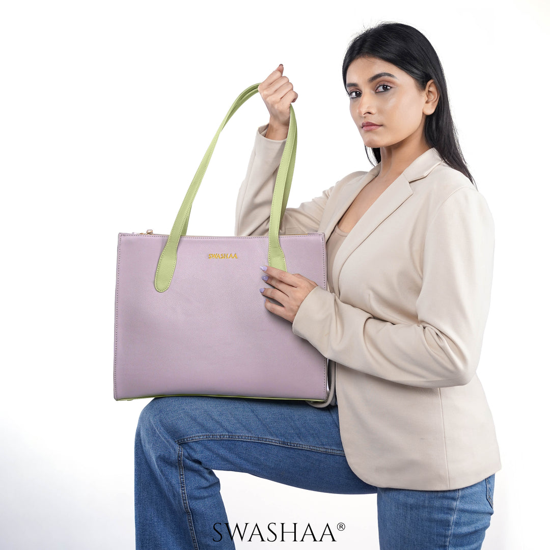 Ashno Lavender Leather Tote Bag