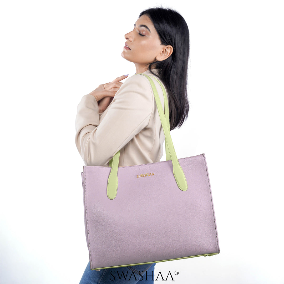 Ashno Lavender Leather Tote Bag