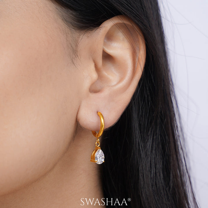 Autumn Solitaire 18K Gold Plated Hoop Earrings