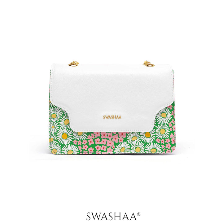 Blooming Bliss Green Leather Sling Bag