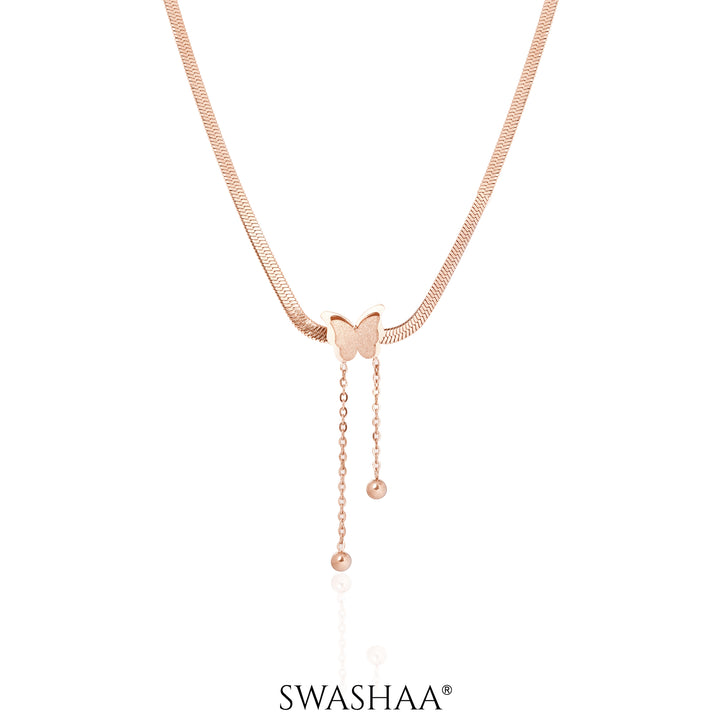 Butterfly Snake Chain Rosegold Plated Necklace