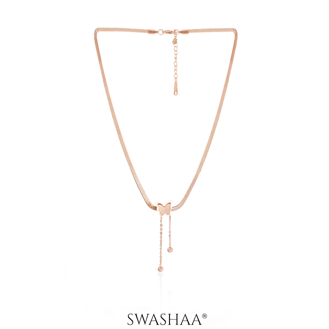 Butterfly Snake Chain Rosegold Plated Necklace