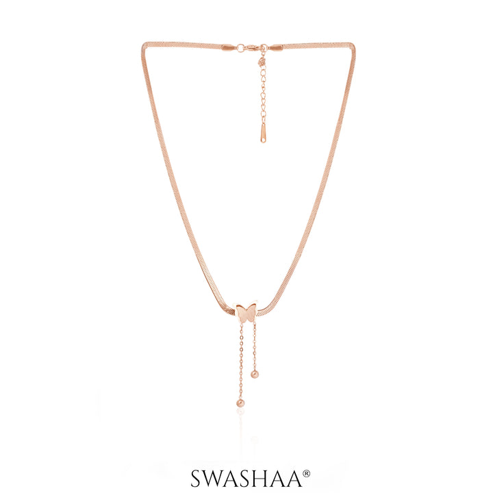 Butterfly Snake Chain Rosegold Plated Necklace