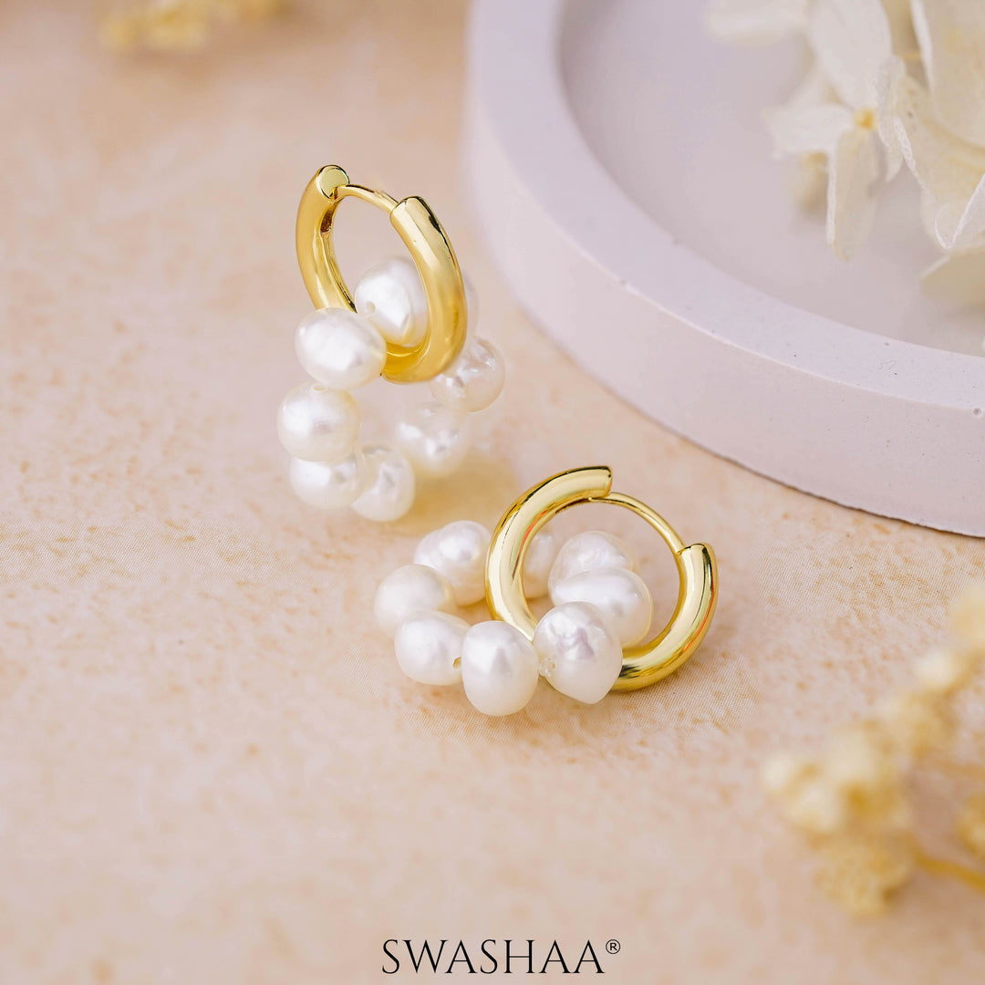 Davina Pearl 18K Gold Plated Hoop Earrings