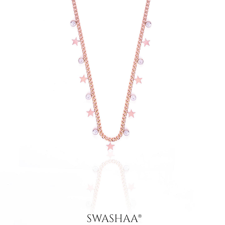 Diamond Star Rosegold Plated Necklace