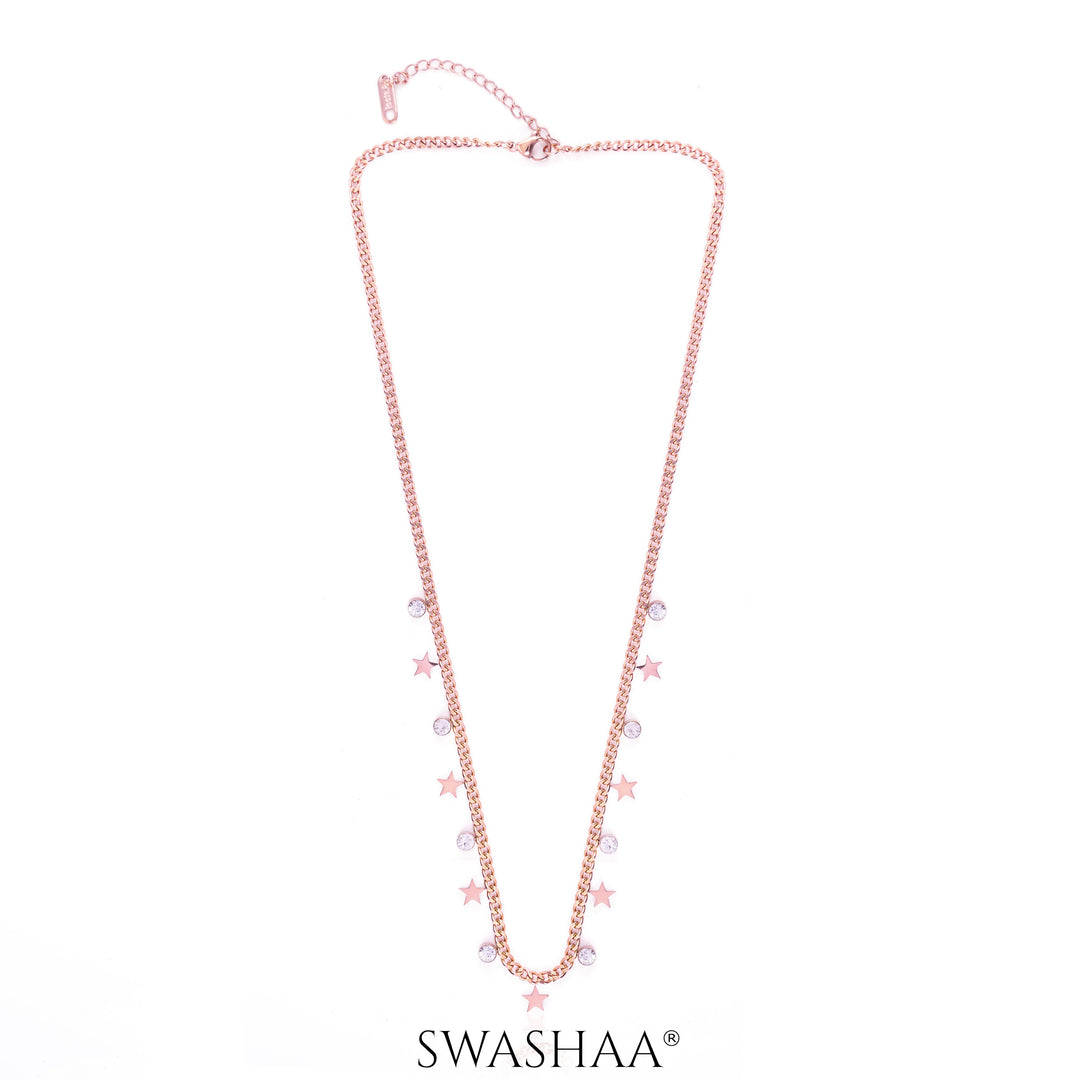 Diamond Star Rosegold Plated Necklace