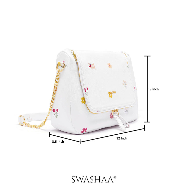 Garden Gems White Leather Shoulder Bag