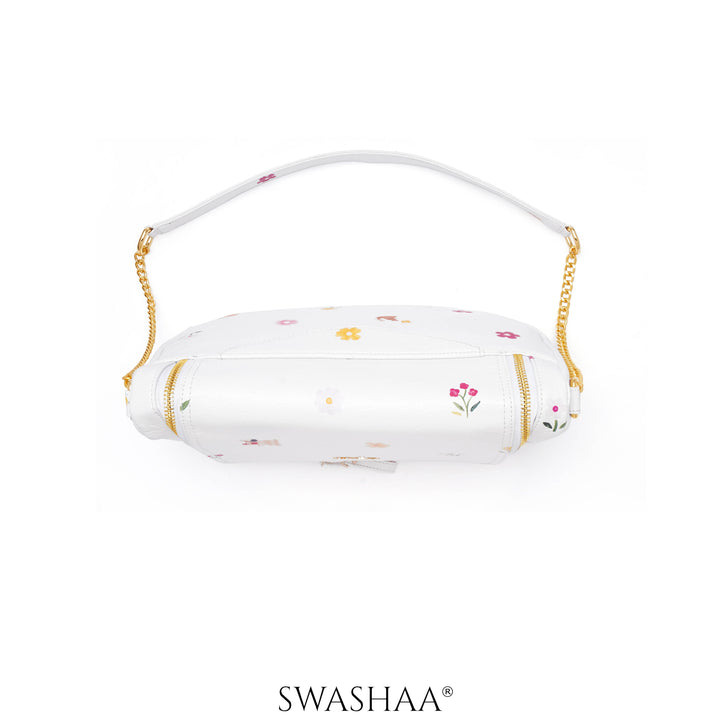 Garden Gems White Leather Shoulder Bag