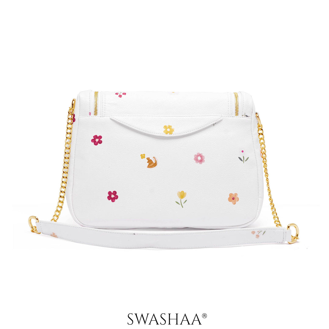 Garden Gems White Leather Shoulder Bag