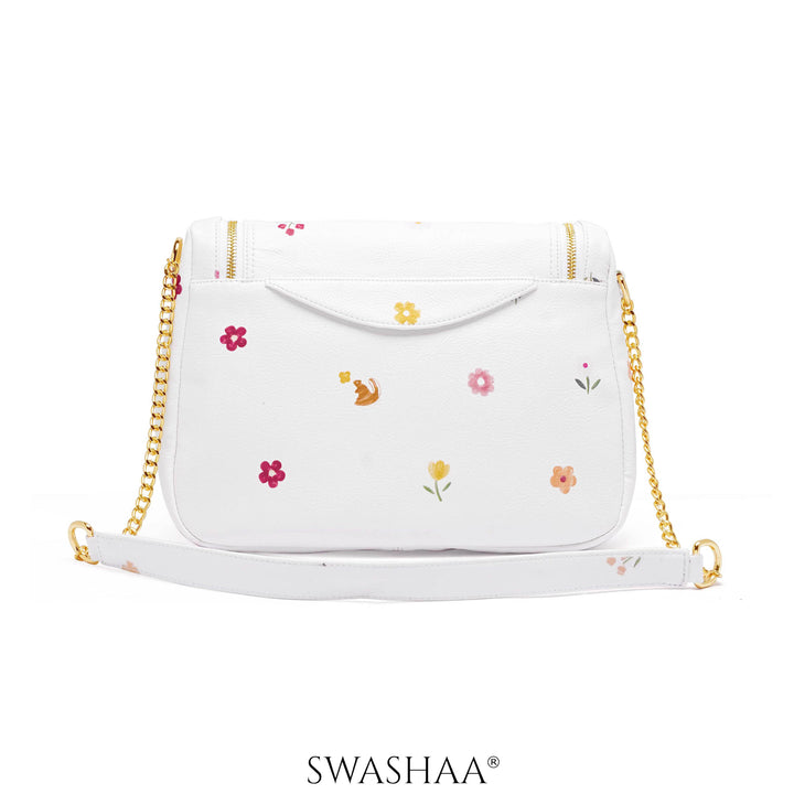 Garden Gems White Leather Shoulder Bag