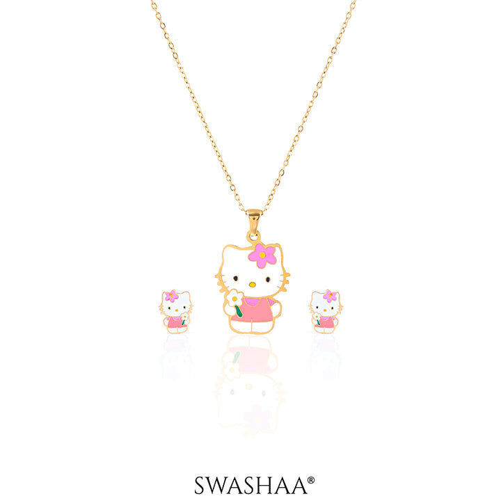 Hawa Cutie Kitty 18K Gold Plated Kid's Pendant Necklace Set