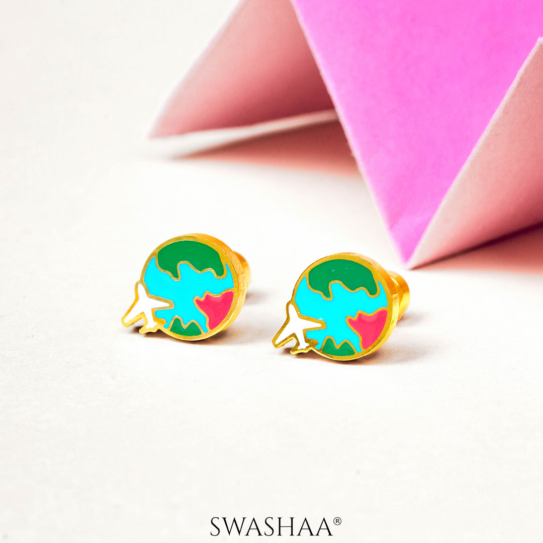 Hello World 18K Gold Plated Kid's Earrings