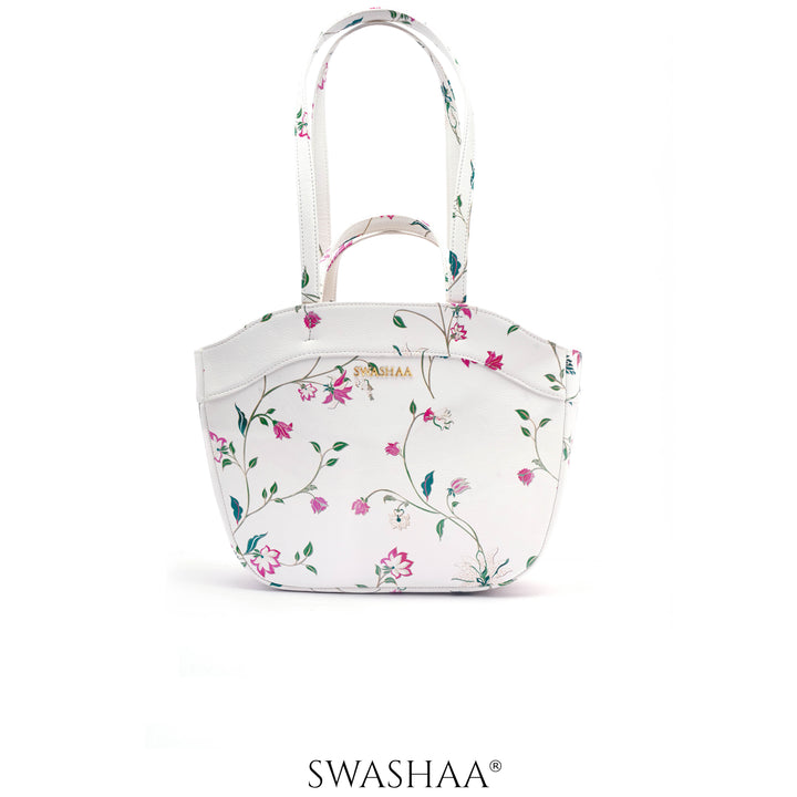 Hemi Floral White Leather Shoulder Bag