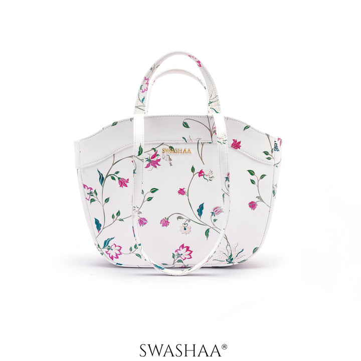 Hemi Floral White Leather Shoulder Bag