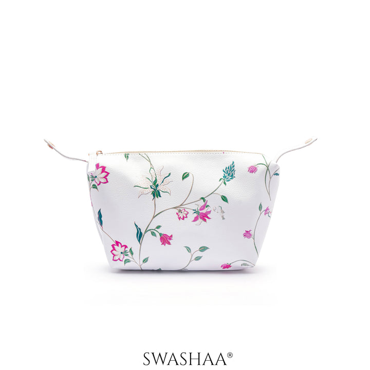 Hemi Floral White Leather Shoulder Bag