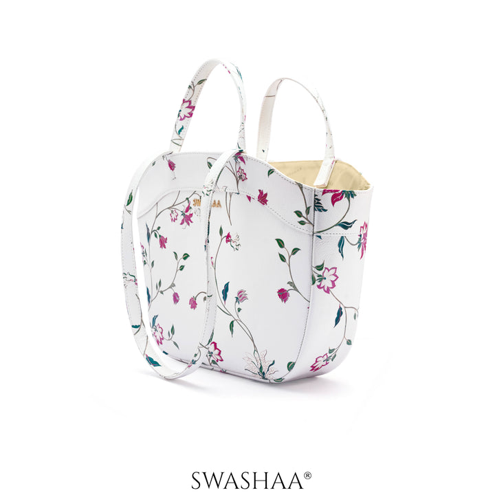 Hemi Floral White Leather Shoulder Bag