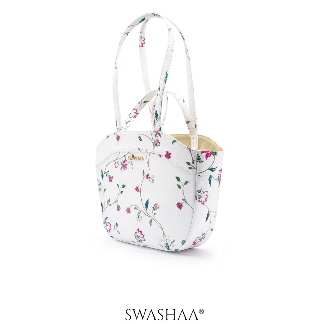 Hemi Floral White Leather Shoulder Bag