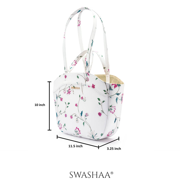 Hemi Floral White Leather Shoulder Bag