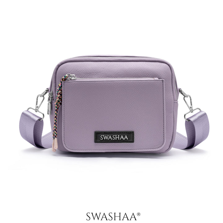 Lilac Two Pocket Leather Shoulder Bag