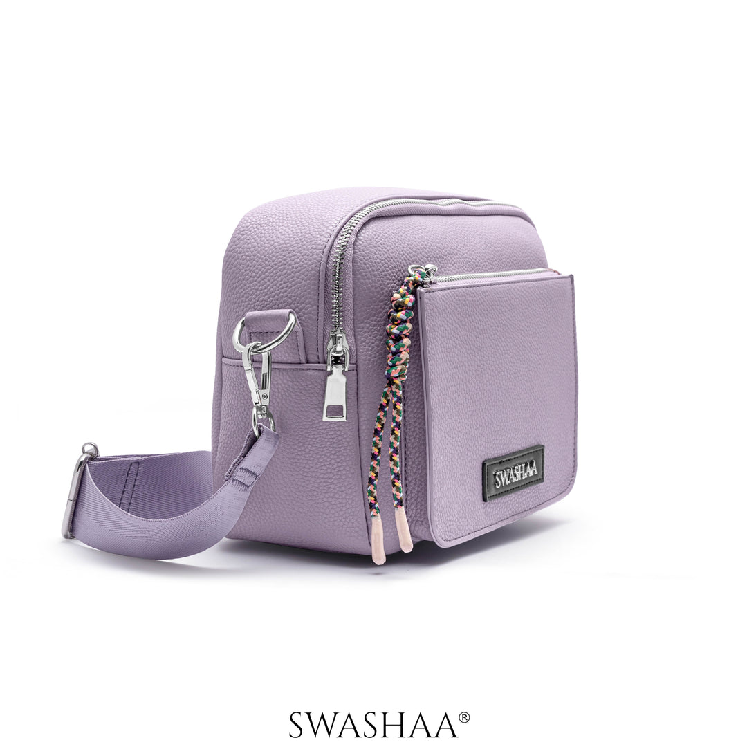 Lilac Two Pocket Leather Shoulder Bag