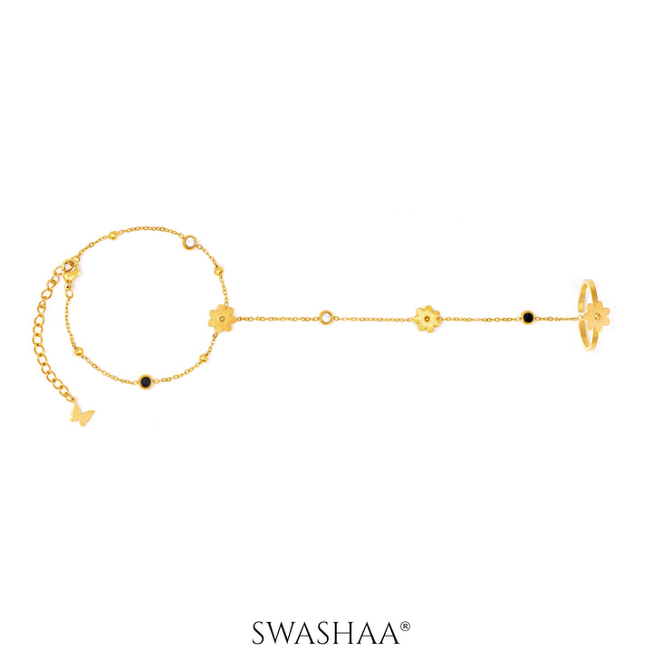 Liyana Elina Flower 18K Gold Plated Ring Bracelet