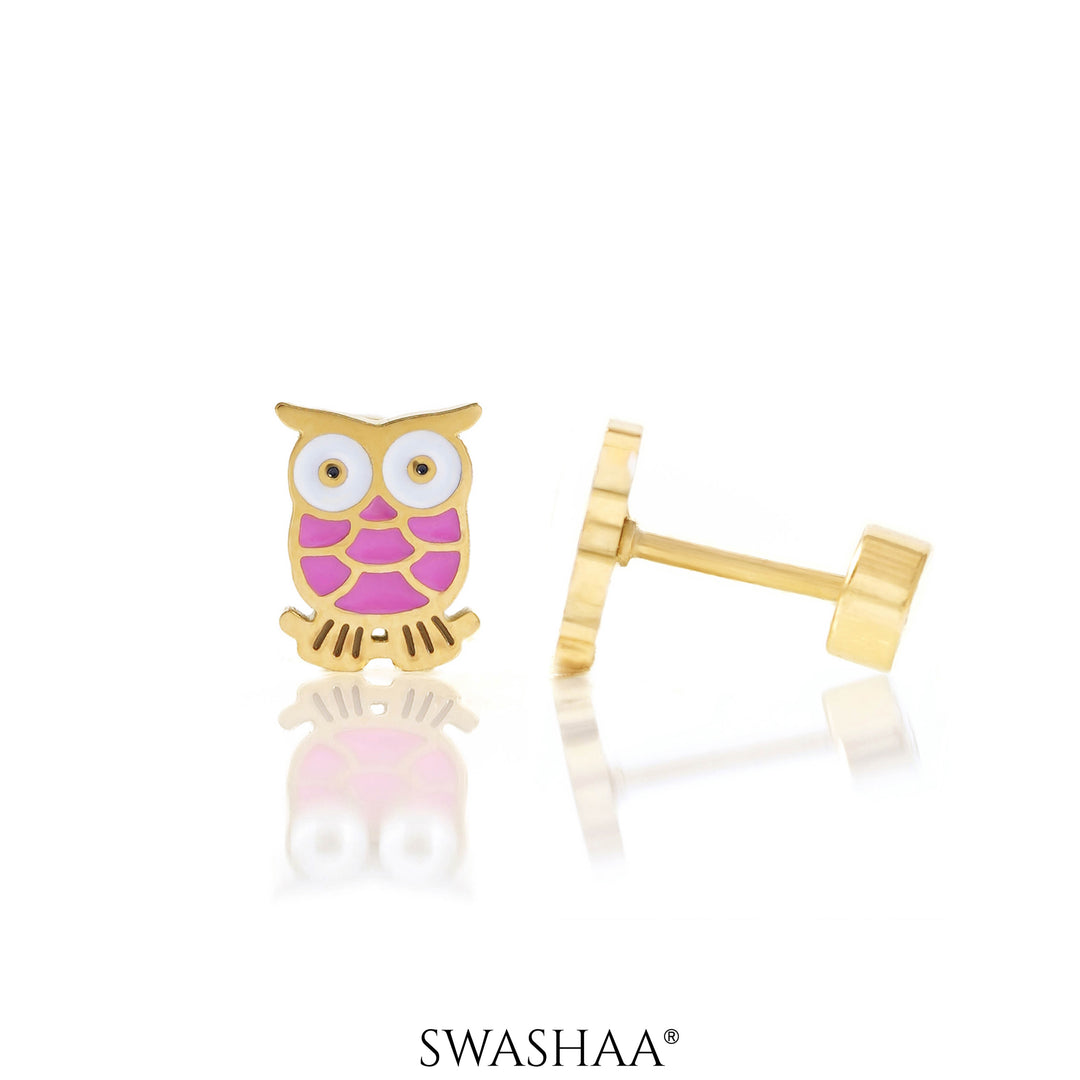 Mac Owl 18K Gold Plated Kid's Earrings