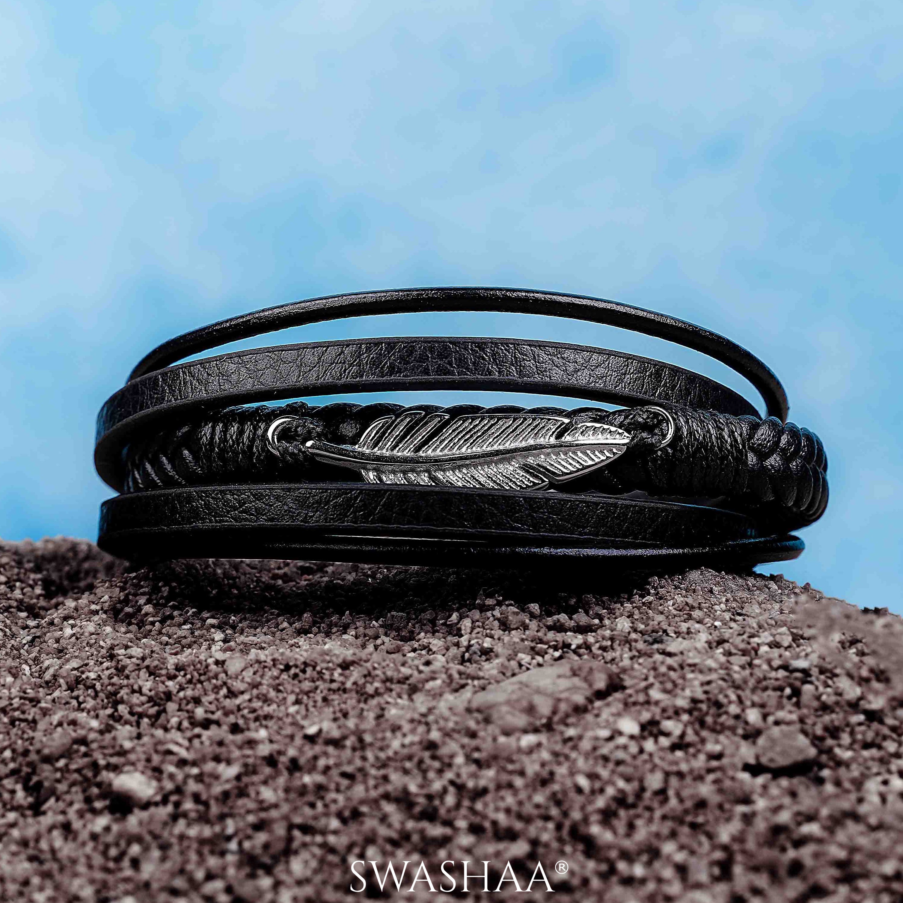 Braided Blue Black Leather Stainless Steel Wrist Band Personalized Engraved  Bracelet Men at Rs 300/piece | Leather Bracelet in Mumbai | ID:  2851113843348