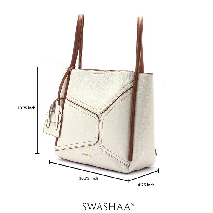 Mic Cream Leather Tote Bag