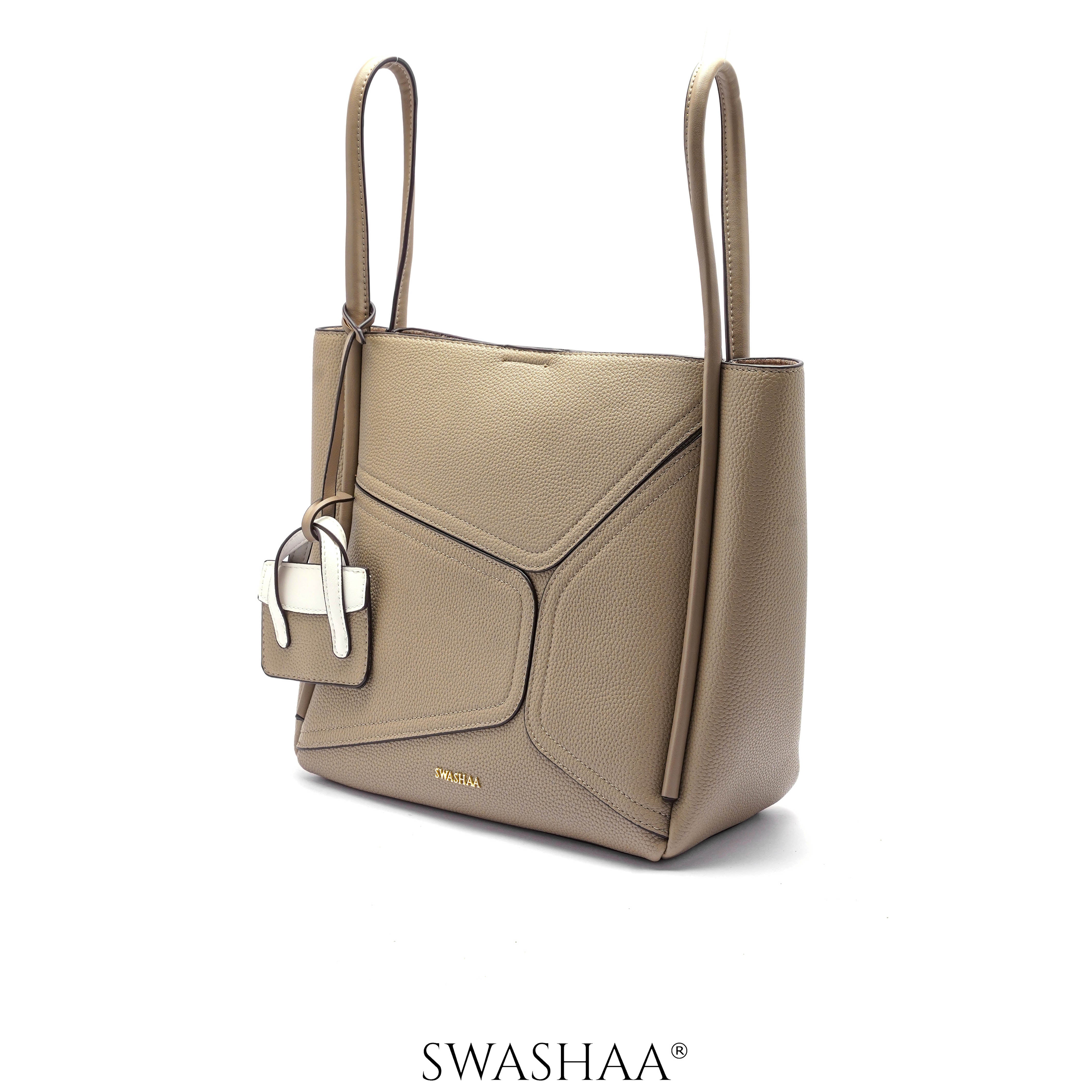 Mic Khaki Leather Tote Bag – Swashaa