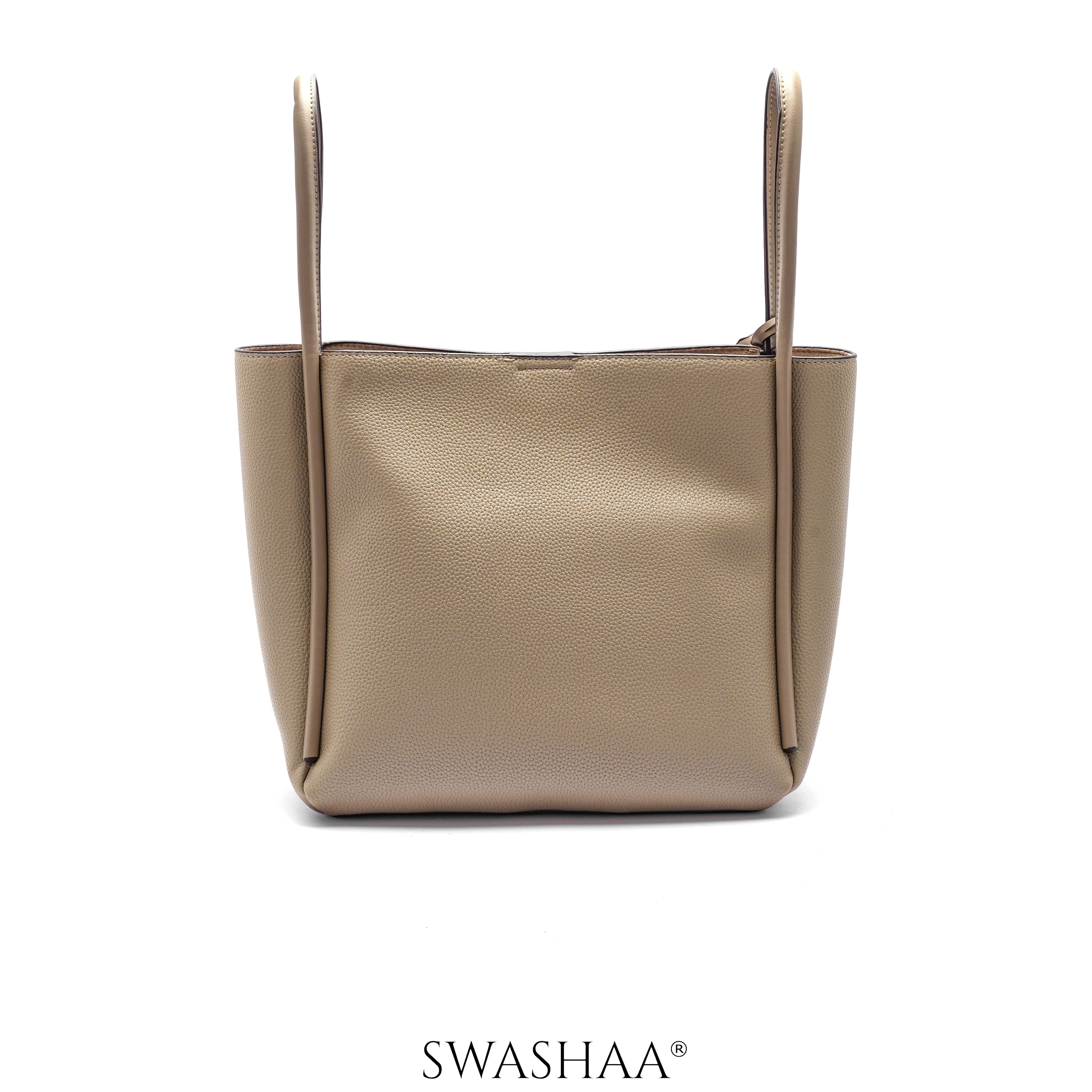 Mic Khaki Leather Tote Bag – Swashaa