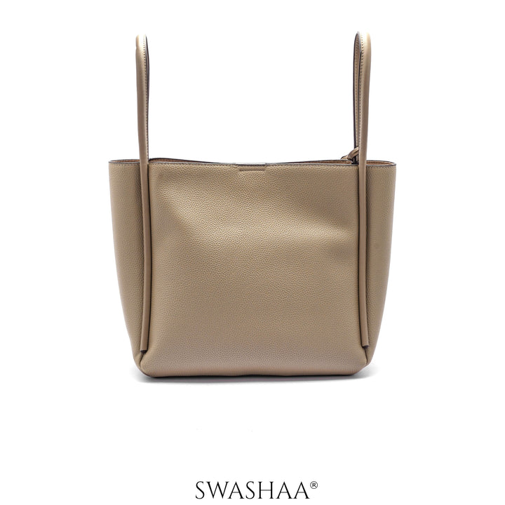 Mic Khaki Leather Tote Bag