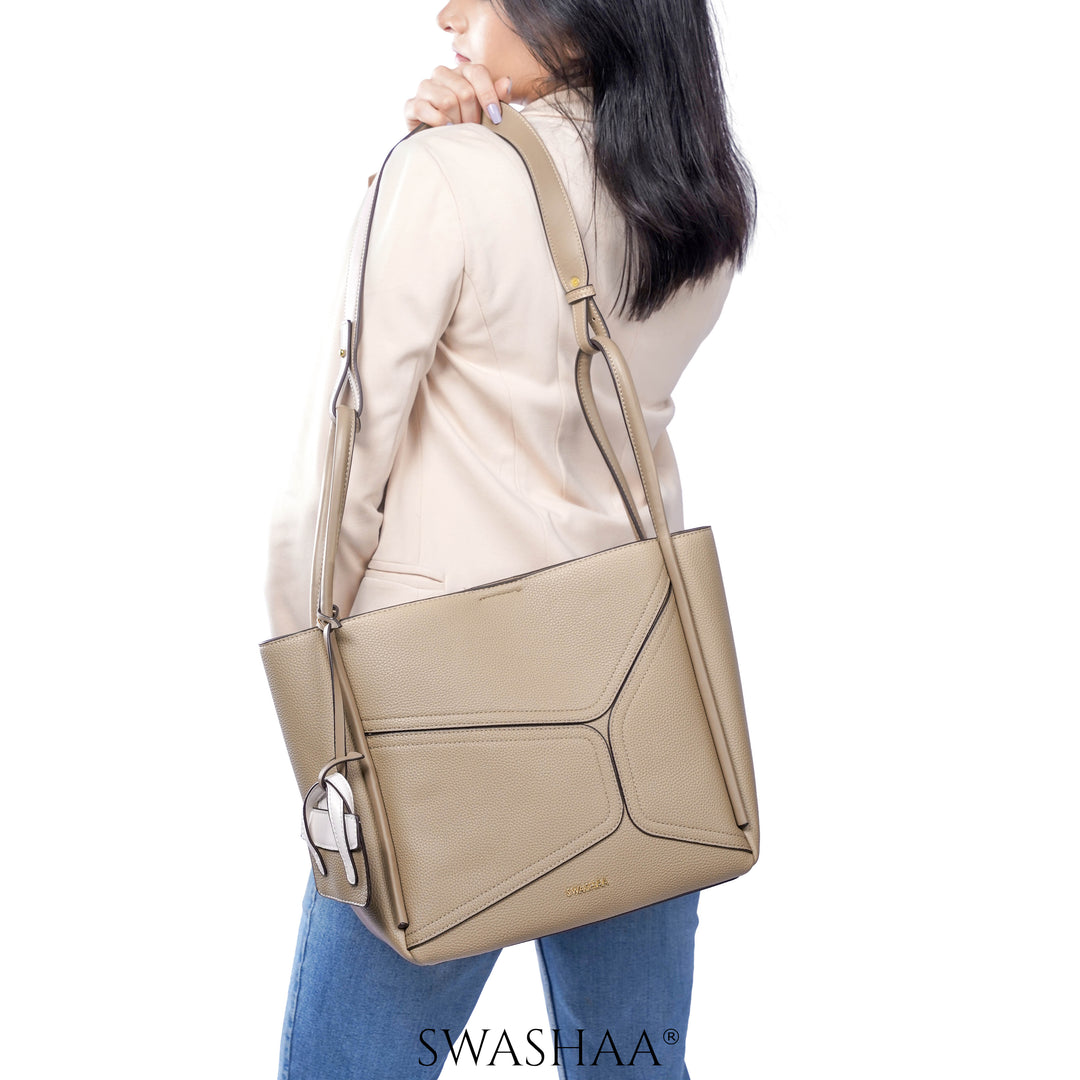 Mic Khaki Leather Tote Bag