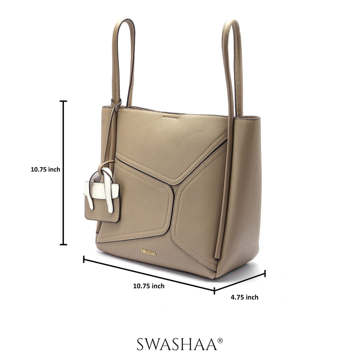 Mic Khaki Leather Tote Bag