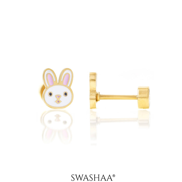 Mini Rabbit Face18K Gold Plated Kid's Earrings