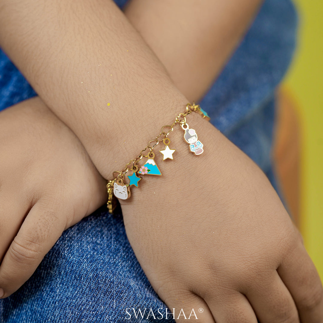 Monday Blues Charms 18K Gold Plated Kid's Bracelet