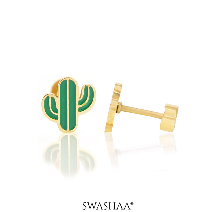 Oh Cactus 18K Gold Plated Kid's Earrings