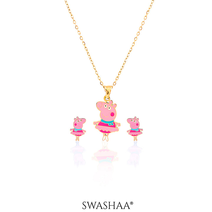 Pepa Pig 18K Gold Plated Kid's Pendant Necklace Set