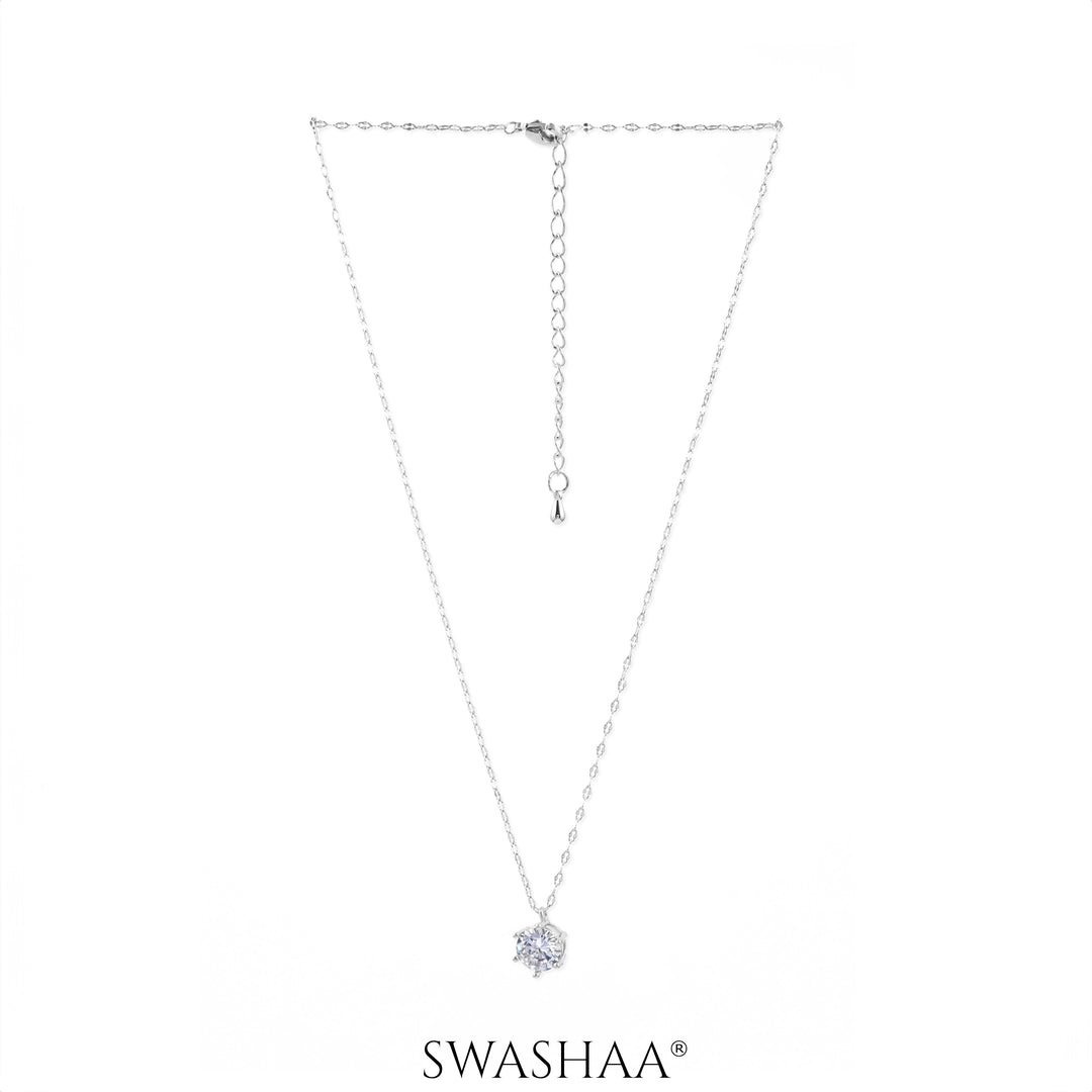 Perennial Solitaire Silver Necklace