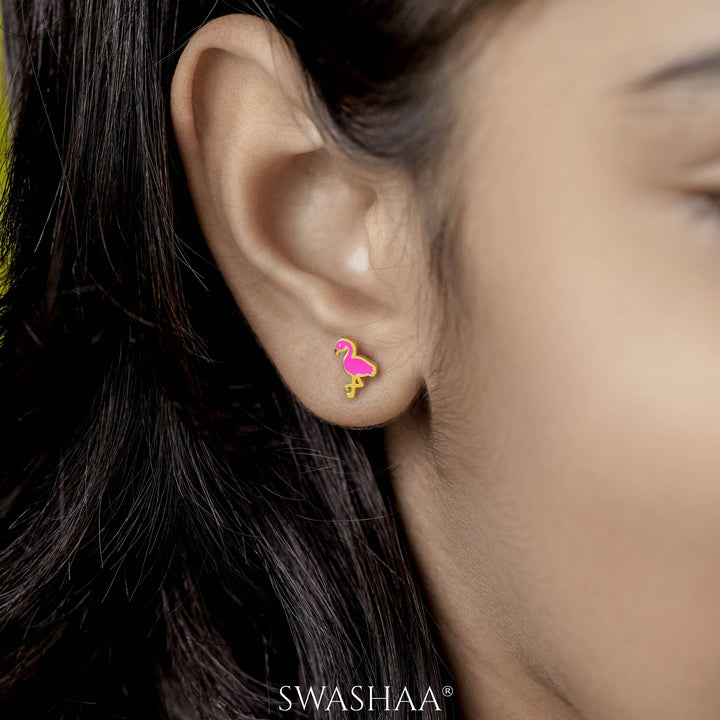 Pink Flamingo 18K Gold Plated Kid's Earrings