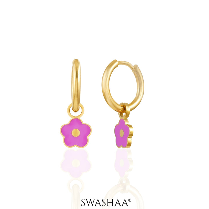 Pinky Flower Loop 18K Gold Plated Kid's Earrings