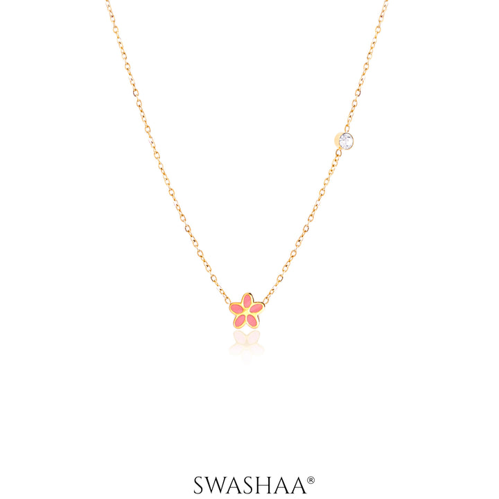 Pretty Pink Flower 18K Gold Plated Kid's Pendant Necklace