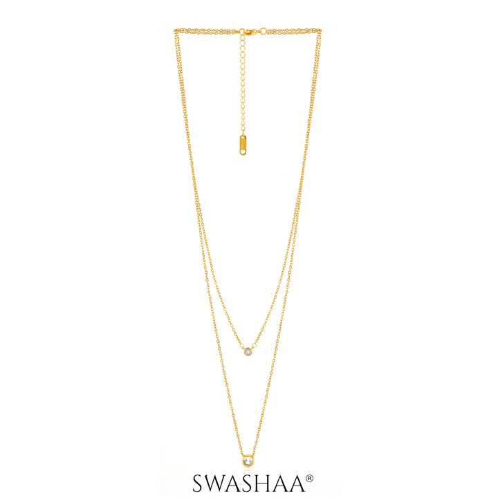 Quilla Dual Layered Diamond Stud 18K Gold Plated Necklace