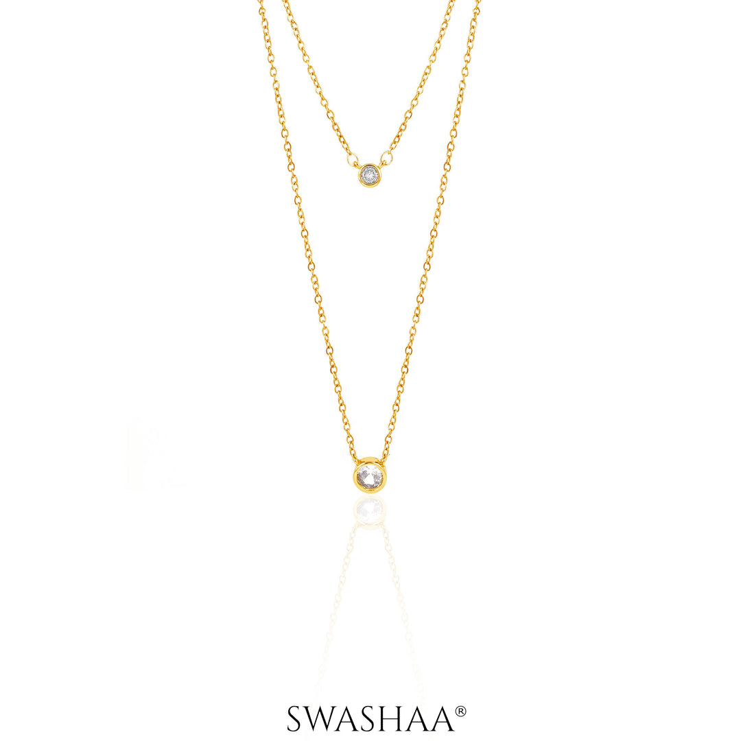 Quilla Dual Layered Diamond Stud 18K Gold Plated Necklace