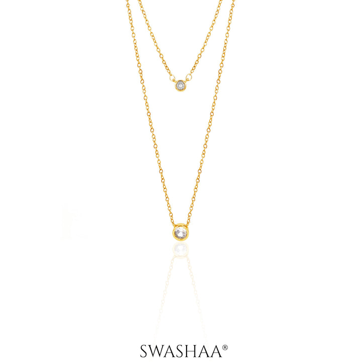 Quilla Dual Layered Diamond Stud 18K Gold Plated Necklace