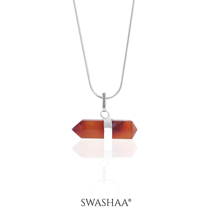 Red Carnelian Double Terminated Pencil Men's Chain Pendant | Natural Stone